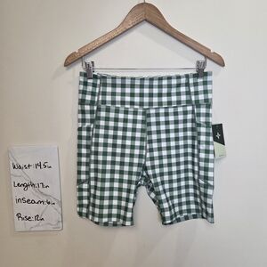 Tuckernuck NWT Sport Trellis Gingham Green White Biker Athletic 6" Shorts Size M